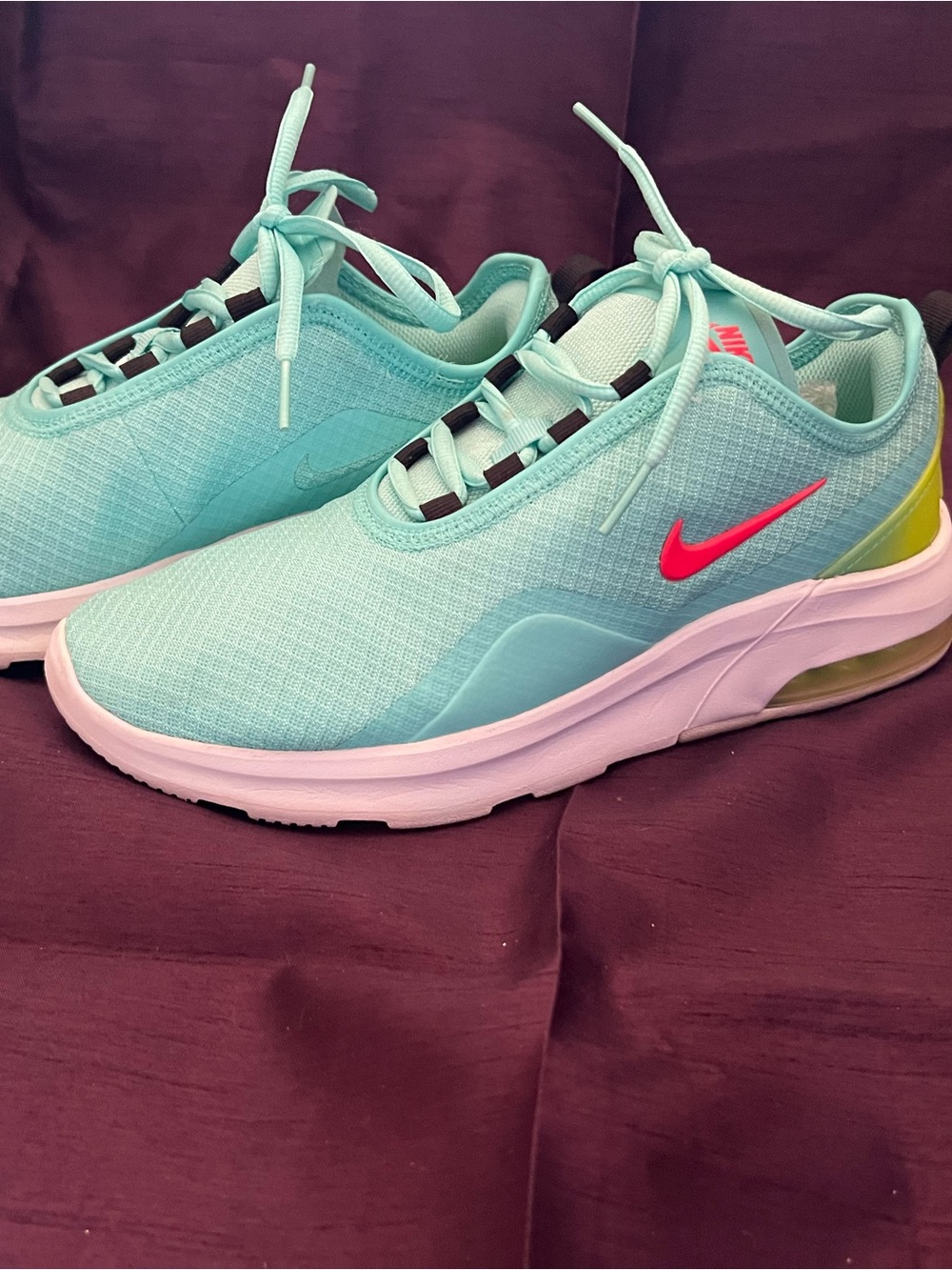 Nike Air Women's Aqua Turquoise Sneakers w/ orange Swoosh and lime Heel Accent